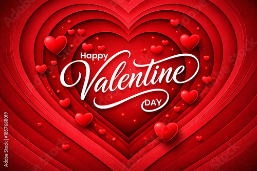 Romantic 3D Paper Cut Layered Red Heart Background for Valentine's Day Greeting Cards and Love Theme Design