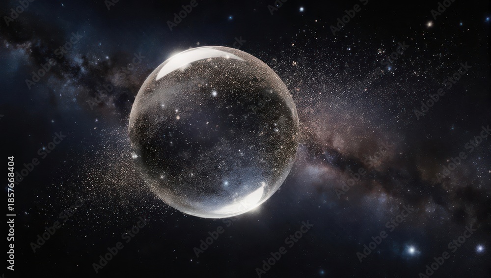 Obraz premium Cosmic Bubble Reflecting Stars and Galaxies in Deep Space.