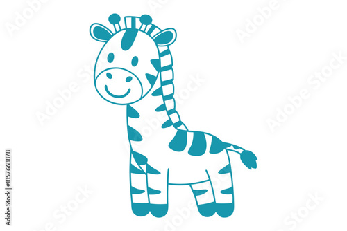 Cute cartoon giraffe, outlined in teal, stands against a clean white background showcasing simplicity