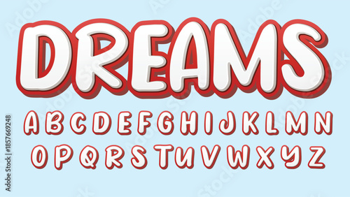 red and white bold 3d brush cartoon font
