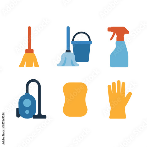Housekeeping Service and Home Cleaning Equipment Vector Icons