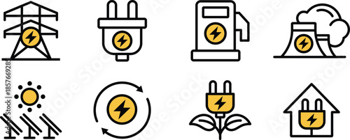 Icon Pack solar, wind, hydro, geothermal, biomass, tidal for Web Interfaces, Mobile Apps, UI UX and Digital Asset Use