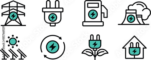 Icon Pack sunlight, solar power, wind turbine, biogas for Web Interfaces, Mobile Apps, UI UX and Digital Asset Use
