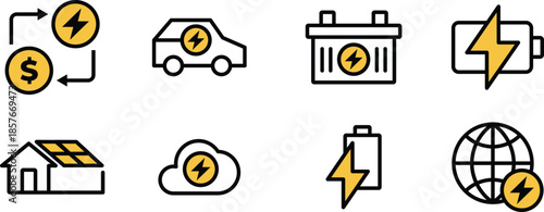 Icon Pack turbines, panels, heat pumps, biofuels for Web Interfaces, Mobile Apps, UI UX and Digital Asset Use