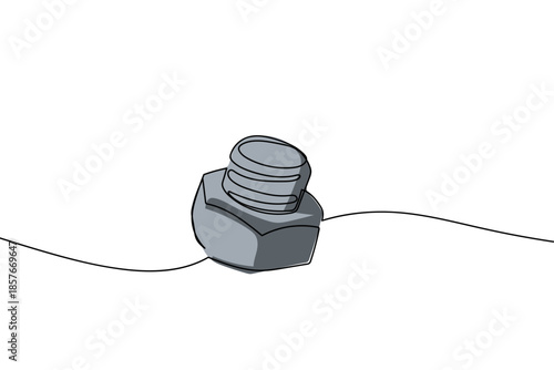 A single, continuous line drawing in color of nuts and screws, tools, and industrial concept illustrations of hand tools and equipment. Single line art design Editable stroke.