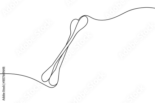 A single, continuous line of cotton swab for wound care. Single line art design Editable stroke.