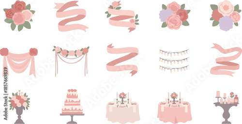 Wedding Decoration Ribbon Floral Cake Element Illustration Collection
