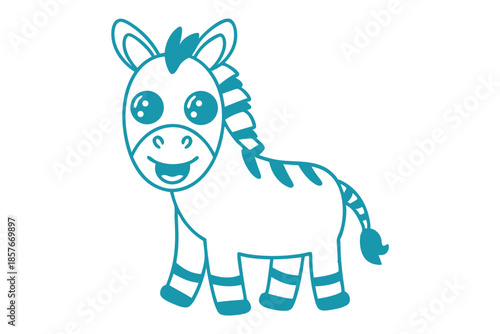 Cute outline zebra smiles with big eyes and a distinctive mane and tail