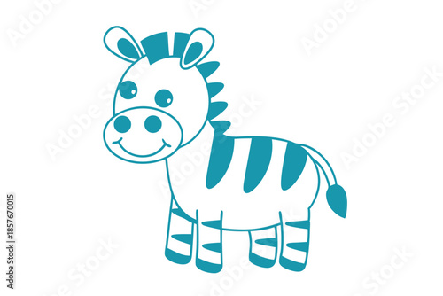 Isolated cartoon zebra smiles playfully, its outlined form standing against a white background