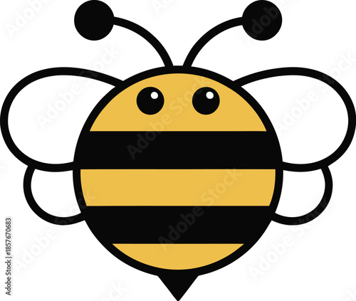 Yellow and Black Cartoon Bee Vector Graphic Illustration for Kids, Education, and Honey Industry Branding