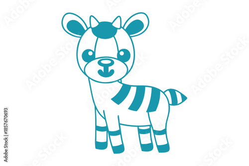 The friendly blue cartoon zebra stands cheerfully with a simple striped design on its body