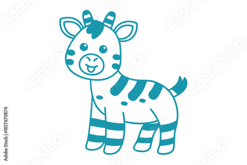 Whimsical cyan giraffe with stripes and spots smiles cheerfully in a delightful presentation