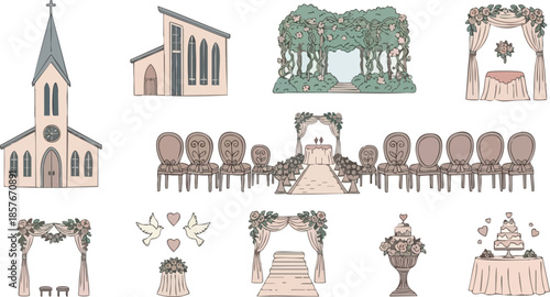 Wedding Decorations and Ceremony Elements Illustration
