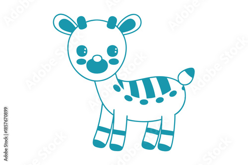 A cute teal deer stands, adorned with stripes and spots looking ahead cheerfully
