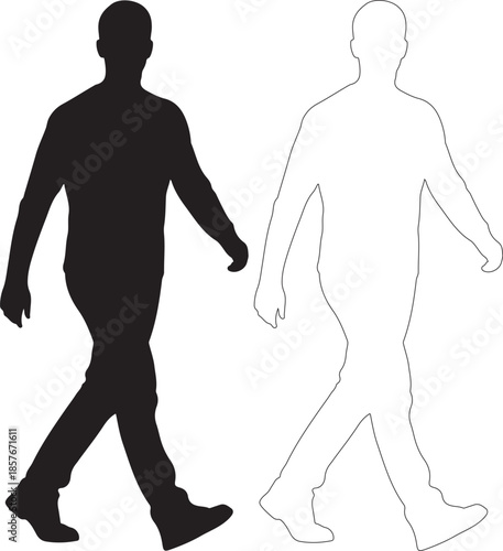 Man walking in confident stride on white background