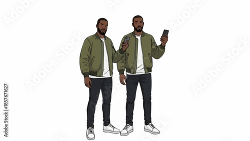 Two men in bomber jackets standing side by side.