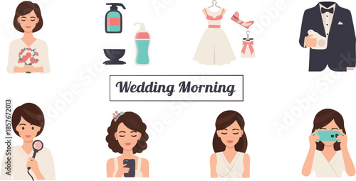 Wedding Morning Preparation Makeup and Grooming Illustration Collection