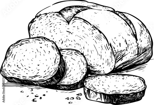 Artisan bread loaf with sliced pieces showcasing its texture.