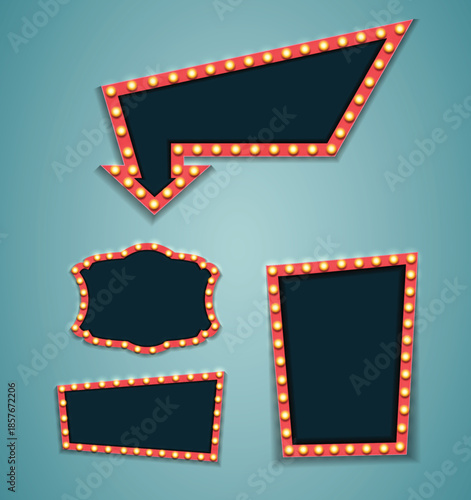 Marquee signs with light bulbs on a blue background