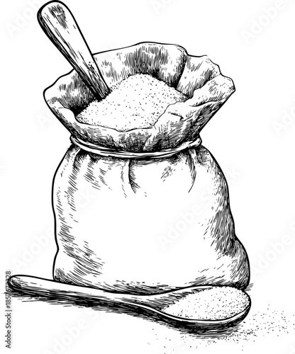 Detailed illustration of a bag filled with sugar.