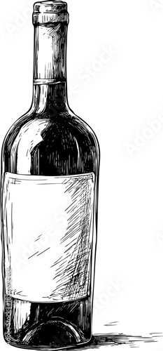 Hand-drawn wine bottle with a blank label design.
