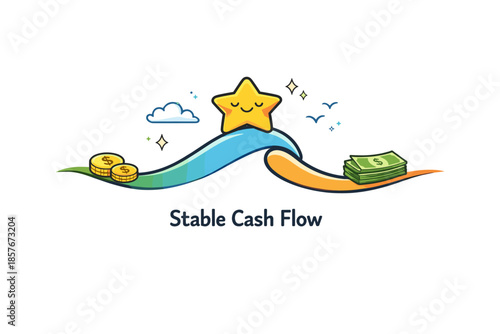 Stable cash flow concept with happy star and financial symbols