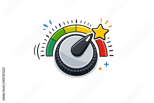 Colorful gauge with knob at maximum setting and star symbol