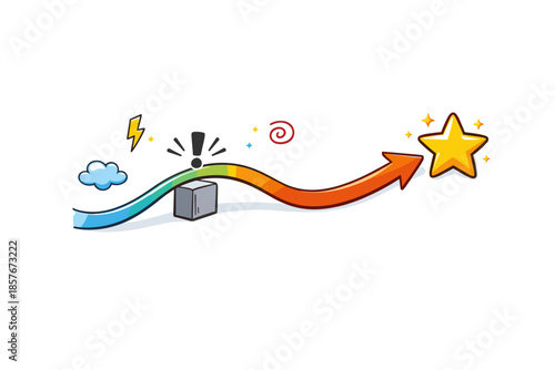 Colorful success journey with arrow and star symbolizing achievement