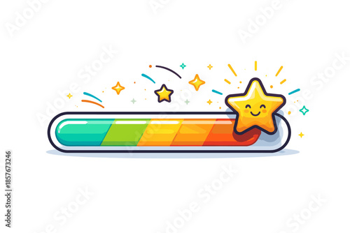Colorful progress bar with smiling star and sparkles