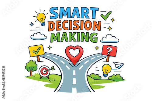 Smart decision making concept with creative road and directional signs