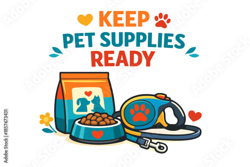 Pet essentials: food, leash, and collar for ready supply