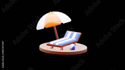 Beach Chair looping animation, transparent background. Best for Summer vacation scenes..