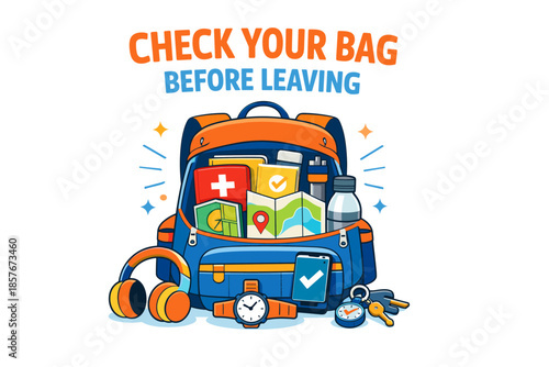 Travel bag essentials: maps, first aid kit, water bottle, gadgets, and accessories