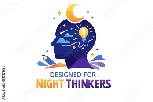 Night thinkers silhouette with starry sky and light bulb