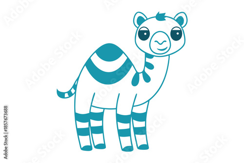 Isolated blue striped camel stands with a small smile, showing joyful emotion