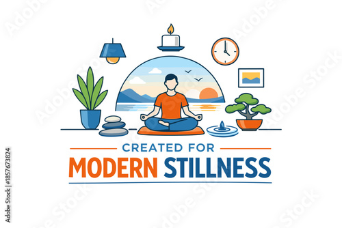 Illustration of a man meditating in a serene room for modern stillness