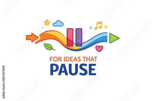Colorful play and pause design with star, music note, and heart elements