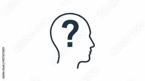 A profile illustration of a human head with a question mark inside, symbolizing thought and inquiry
