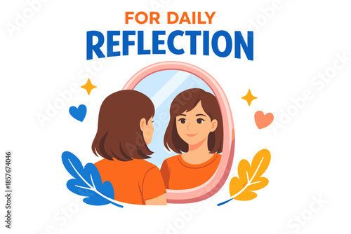 Young female reflecting in mirror for daily positivity and self-reflection