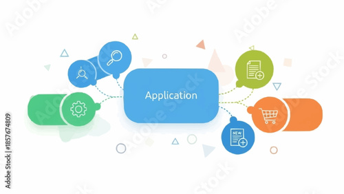 Application Flowchart with Connected Icons Representing Different Functions.