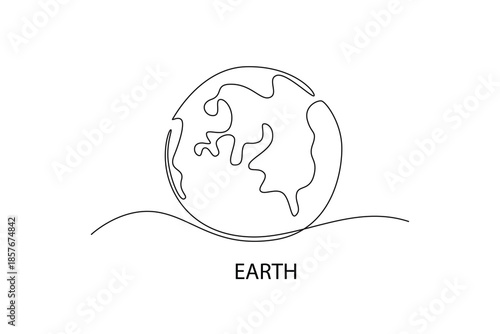 Earth. Moon, Star, Sun  and planet concept. Single line draw design. Vector graphic illustration