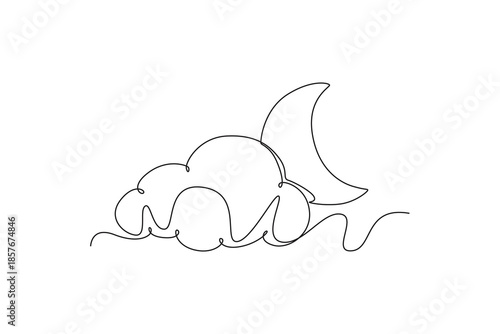 Cloudy moon. Moon, Star, Sun  and planet concept. Single line draw design. Vector graphic illustration
