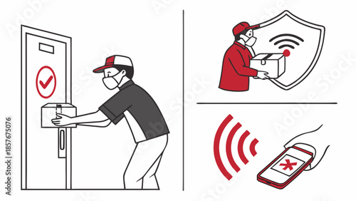 E-commerce Contactless Delivery Service Infographic Courier Safety Measures Digital Tracking and Secure Shipping Protocol