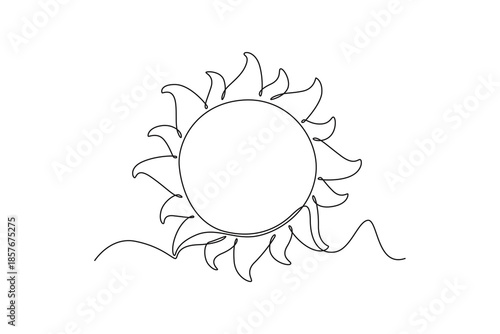 Sun in summer time. Moon, Star, Sun  and planet concept. Single line draw design. Vector graphic illustration