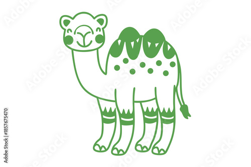 Cute smiling green camel with polka dots and two humps looks adorable