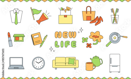春の新生活イラストセット　アイコン・ベクター