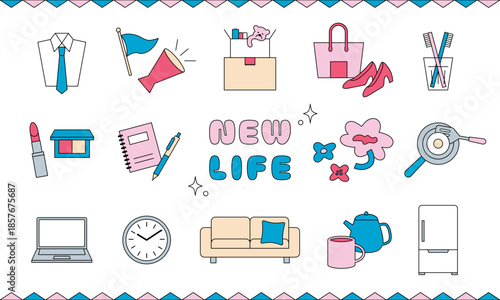 春の新生活イラストセット　アイコン・ベクター