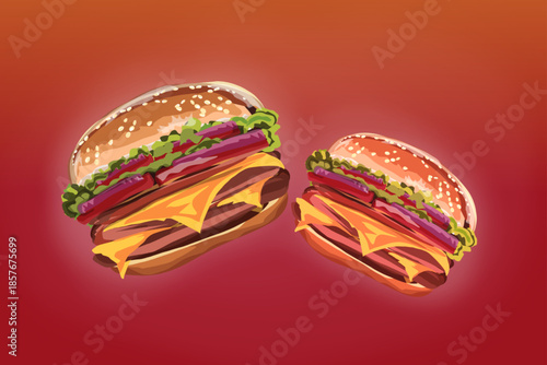 colorful background with two pieces of hamburger
