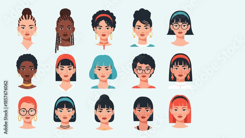 Diverse Collection of Womens Faces - A Study in Style and Expression.