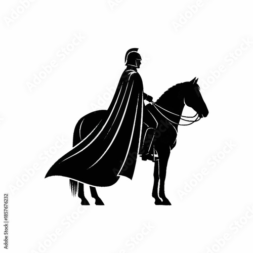 Silhouette of a Warrior on Horseback Wearing a Cape.